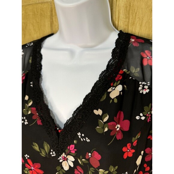 Lane Bryant Womens Black Red Floral Print Lace Sheer Lined Top Size 14 - Picture 5 of 7